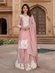 MODERN GMY SILK SEQUENCE EMBROIDERY WORK TOP SHARARA WITH DUPATTA BABY PINK