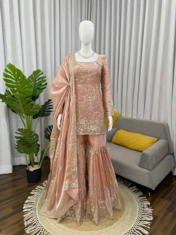 MODERN GMY SILK THREAD WITH SEQUENCE WORK TOP SHARARA WITH DUPATTA BABY PINK