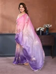MODERN GOLD CRUSH SILK PADDING  WITH EMBROIDERY  WORK  SAREE WITH UNSTITCHED BLOUSE PURPLE AND PINK