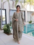 MODERN HO SILK ZARI MULTI & THREAD EMBROIDERY WORK TOP BOTTOM WITH DUPATTA GREY