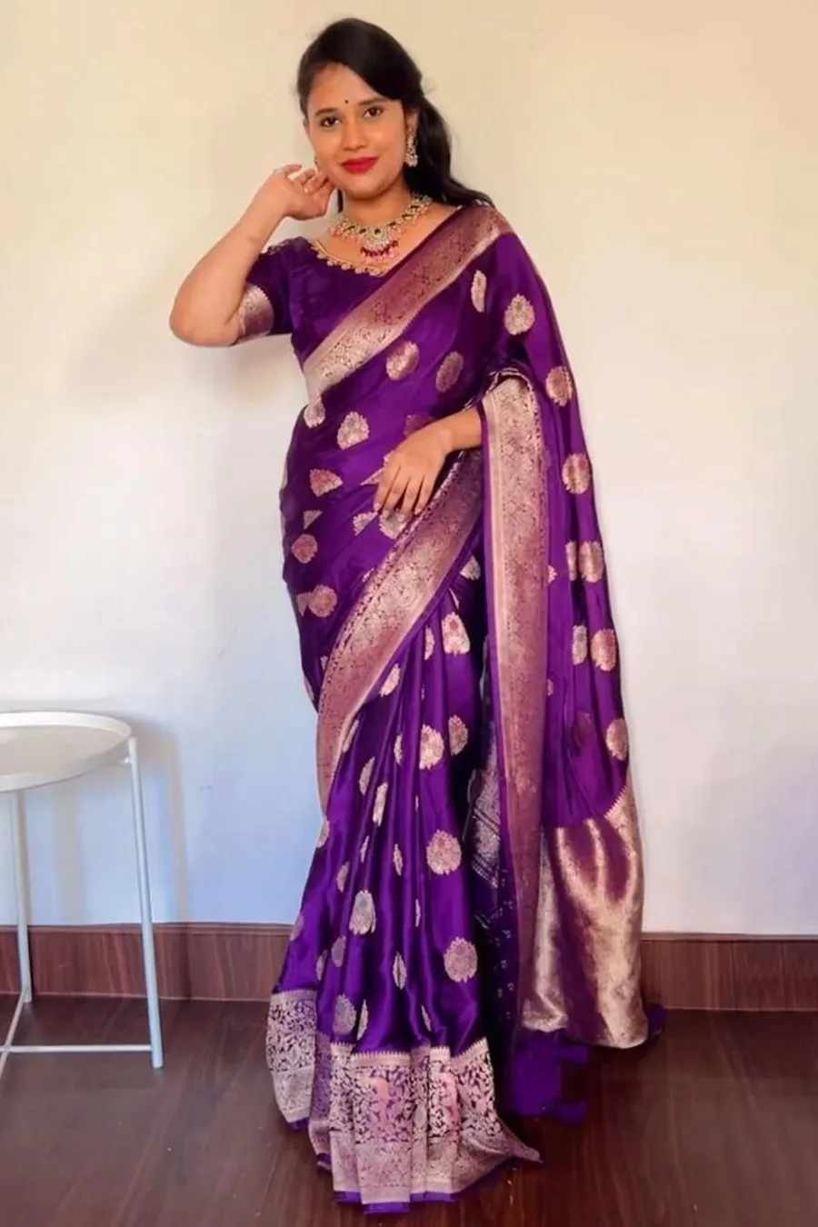 MODERN LICHI SILK JACQUARD WORK SAREE WITH UNSTITCHED BLOUSE FESTIVE WEAR WHOLESALE PRICE ETHNIC GARMENT (1)