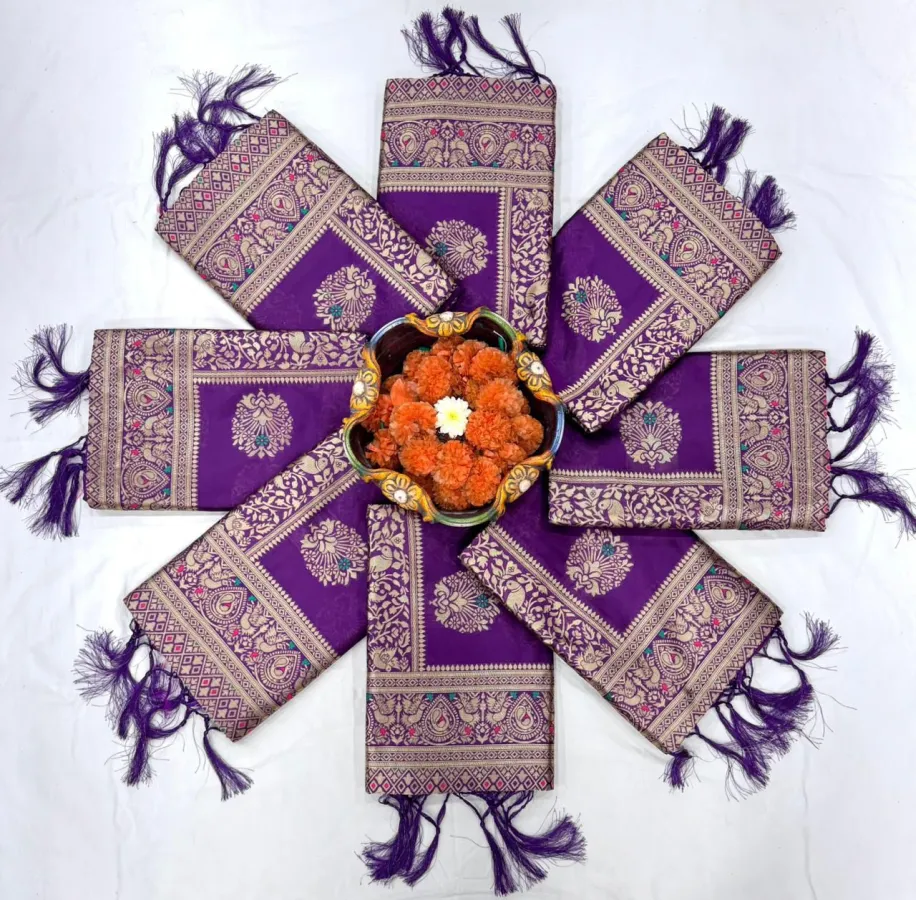 MODERN LICHI SILK JACQUARD WORK SAREE WITH UNSTITCHED BLOUSE FESTIVE WEAR WHOLESALE PRICE ETHNIC GARMENT (7)