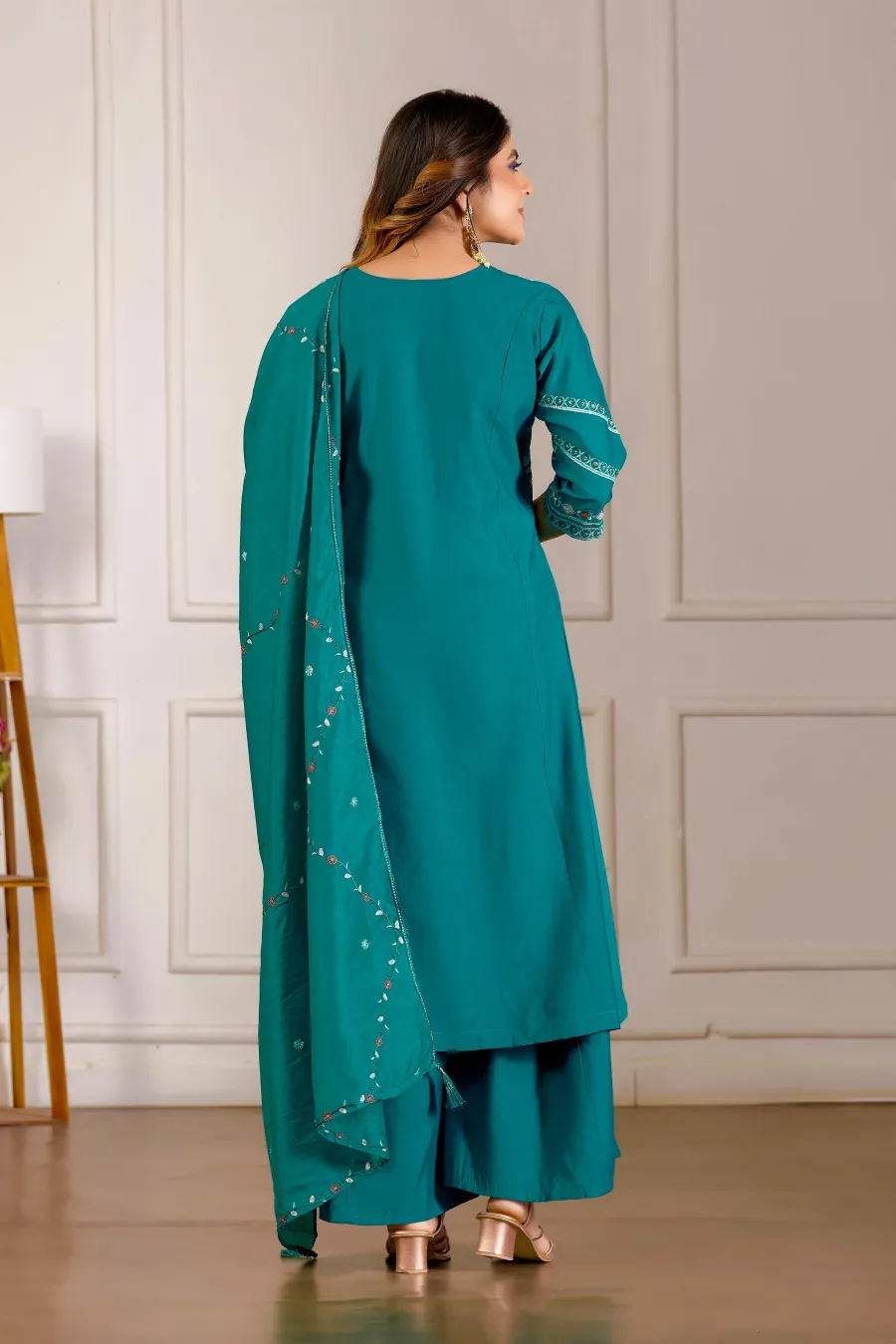 MODERN MANGO SILK MULTI EMBROIDERY THREAD WITH HAND WORK TOP PALAZZO WITH DUPATTA FESTIVE WEAR WHOLESALE PRICE ETHNIC GARMENT (1)