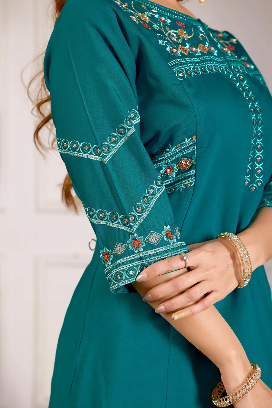 MODERN MANGO SILK MULTI EMBROIDERY THREAD WITH HAND WORK TOP PALAZZO WITH DUPATTA FESTIVE WEAR WHOLESALE PRICE ETHNIC GARMENT (28)