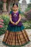 MODERN MONO HAND WORK KID'S TOP LEHENGA PURPLE AND TEAL