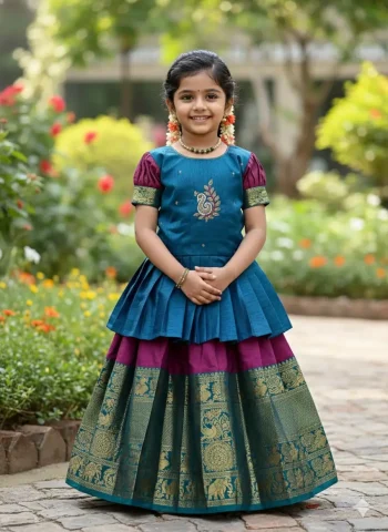 MODERN MONO HAND WORK KID'S TOP LEHENGA TEAL AND GREEN