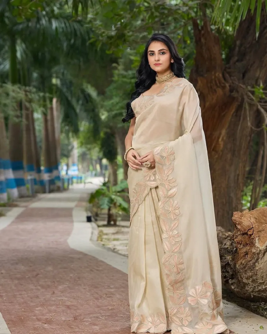 MODERN ORGANZA SILK SEQUENCE EMBROIDERY WORK SAREE WITH UNSTITCHED BLOUSE PARTY WEAR WHOLESALE PRICE ETHNIC GARMENT (3)