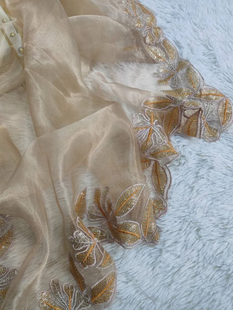 MODERN ORGANZA SILK SEQUENCE EMBROIDERY WORK SAREE WITH UNSTITCHED BLOUSE PARTY WEAR WHOLESALE PRICE ETHNIC GARMENT (6)