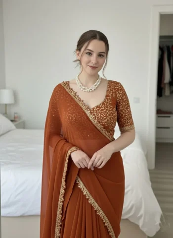 MODERN RANGOLI SILK EMBROIDERY CUTWORK WORK LACE BORDER WORK SAREE WITH UNSTITCHED BLOUSE ORANGE