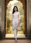 MODERN RAYON DIGITAL PRINT WORK TOP PENT SET CREAM