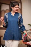 MODERN RAYON EMBROIDERY WORK ONLY TOP TEAL