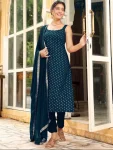 MODERN RAYON FOIL WORK TOP BOTTOM WITH DUPATTA TEAL