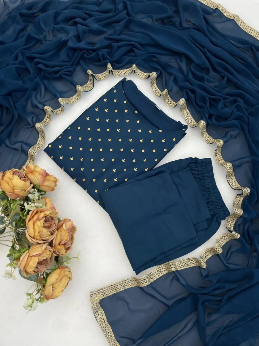 MODERN RAYON FOIL WORK TOP BOTTOM WITH DUPATTA FESTIVE WEAR WHOLESALE PRICE ETHNIC GARMENT (8)