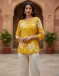 MODERN RAYON PRINT WORK ONLY TOP YELLOW