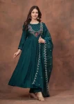 MODERN RAYON SILK SEQUENCE EMBROIDERY WORK TOP BOTTOM WITH DUPATTA TEAL