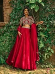MODERN ROMAN SILK SEQUENCE & DORI WORK LEHENGA CHOLI WITH DUPATTA RED