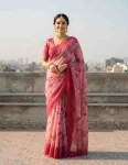 MODERN SHIMMER SILK DIGITAL PRINTED AND CHAIN STITCH WITH KHATLI WORK & DIAMOND WITH CUTWORK SAREE WITH UNSTITCHED BLOUSE PINK