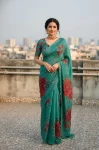 MODERN TABBY ORGANZA DIGITAL PRINT AND KHATLI WORK AND STONE WORK SAREE WITH UNSTITCHED BLOUSE RAMA