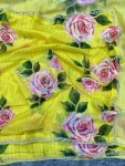 MODERN TABBY SILK FLORAL PRINTS WITH PEARL HANDWORK IN BORDER WORK SAREE WITH UNSTITCHED BLOUSE LEMON