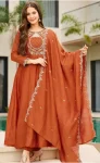 MODERN VICHITRA SILK CODING EMBROIDERY, SELF WEAVING WORK TOP BOTTOM WITH DUPATTA ORANGE