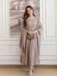 MODERN VICHITRA SILK CODING EMBROIDERY SELF WEAVING WORK TOP BOTTOM WITH DUPATTA GREY