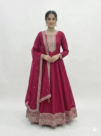 MODERN VICHITRA SILK EMBROIDERY DORI,JARI AND SEQUENCE WORK GOWN WITH DUPATTA RANI