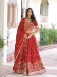 MODERN VICHITRA SILK SEQUENCE  & THREAD EMBROIDERED WORK LEHENGA CHOLI WITH DUPATTA ORANGE