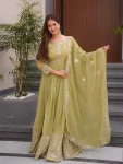 MOST PICKED CRUNCHY SILK EMBROIDERY CODING & SEQUENCE WORK GOWN WITH DUPATTA PISTA