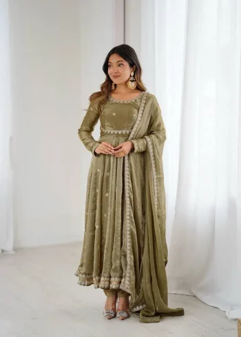 MOST PICKED FANDY SILK CODING SEQUENCE WORK GOWN BOTTOM WITH DUPATTA MEHNDI