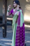 MOST PICKED LICHI SILK JACQUARD WORK SAREE WITH UNSTITCHED BLOUSE GREEN