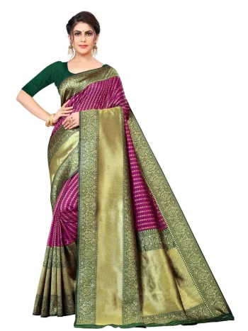 MOST PICKED LICHI SILK JACQUARD WORK SAREE WITH UNSTITCHED BLOUSE WINE