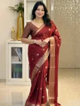 NEW ARRIVAL BANARASI SILK WEAVING & GOLDEN ZARI WORK SAREE WITH UNSTITCHED BLOUSE MAROON