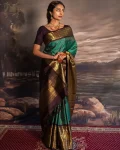 NEW ARRIVAL BANARASI SILK WEAVING WORK SAREE WITH UNSTITCHED BLOUSE GREEN