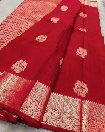 NEW ARRIVAL BANARASI SILK WEAVING WORK SAREE WITH UNSTITCHED BLOUSE RED