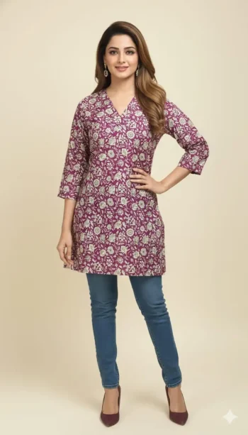 NEW ARRIVAL CAMBRIC COTTON PRINT WORK ONLY TOP PINK