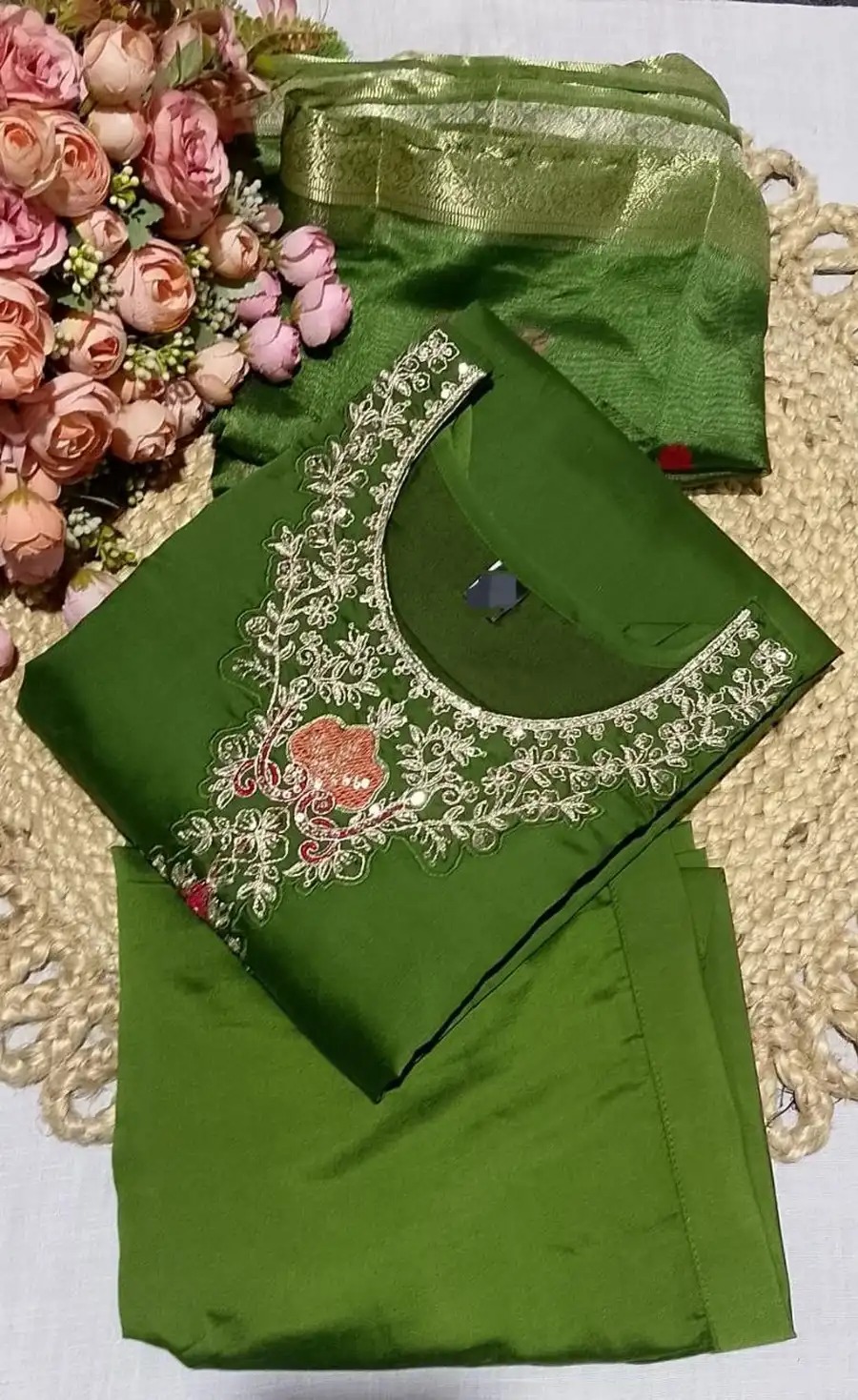 NEW ARRIVAL CHANDERI EMBROIDERY WORK TOP BOTTOM WITH DUPATTA FESTIVE WEAR WHOLESALE PRICE ETHNIC GARMENT (10)