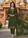 NEW ARRIVAL CHANDERI EMBROIDERY WORK TOP BOTTOM WITH DUPATTA GREEN