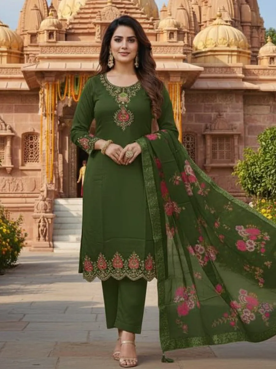 NEW ARRIVAL CHANDERI EMBROIDERY WORK TOP BOTTOM WITH DUPATTA FESTIVE WEAR WHOLESALE PRICE ETHNIC GARMENT (7)