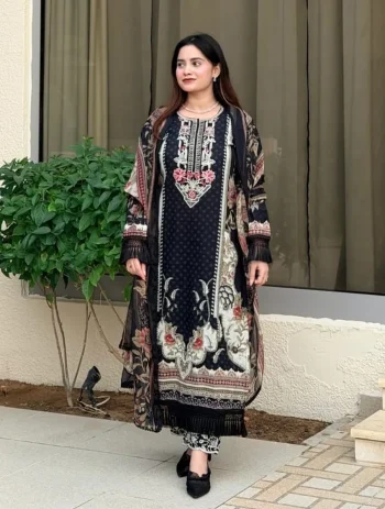 NEW ARRIVAL COTTON PATCH WORK TOP BOTTOM WITH DUPATTA BLACK