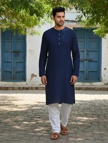 NEW ARRIVAL COTTON PLAIN MEN'S KURTA PAYJAMA NAVY BLUE