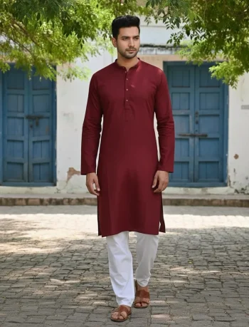NEW ARRIVAL COTTON PLAIN MEN'S KURTA PAYJAMA MAROON