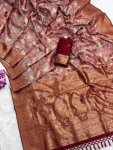 NEW ARRIVAL COTTON SPUN JAQUARD ZARI WEAVING SAREE WITH TASSEL WORK SAREE WITH UNSTITCHED BLOUSE MAROON