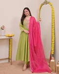 NEW ARRIVAL CP VICHITRA SEQUENCE CODING EMBROIDERY WORK TOP BOTTOM WITH DUPATTA PISTA AND RANI