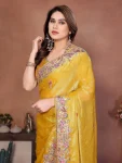 NEW ARRIVAL FENDY CHIFFON SILK EMBROIDERY CUTWORK WORK LACE BORDER WORK SAREE WITH UNSTITCHED BLOUSE WEDDING WEAR WHOLESALE PRICE ETHNIC GARMENT (18)
