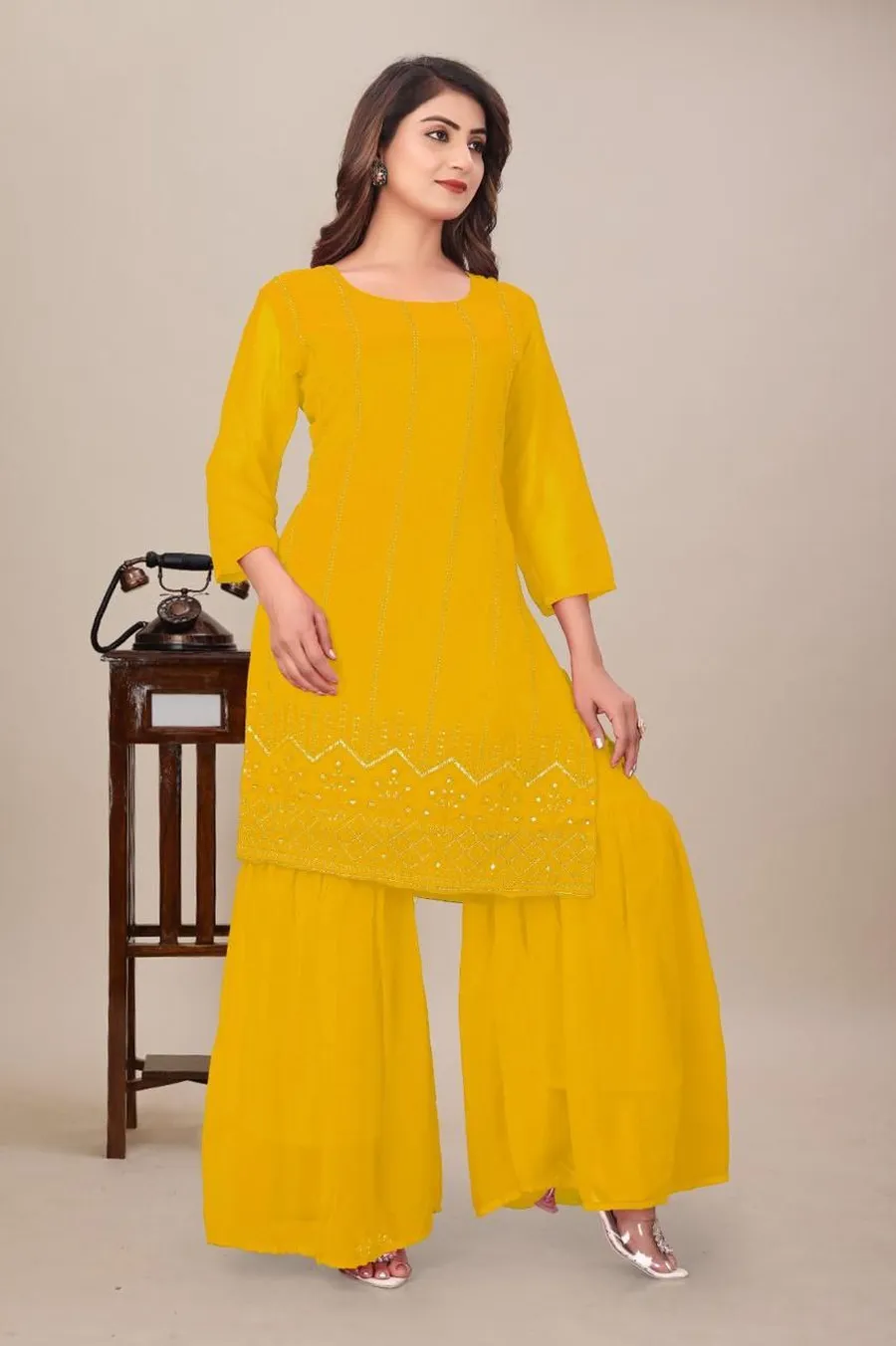 NEW ARRIVAL GEORGETTE SEQUENCE WORK TOP SHARARA WITH DUPATTA FESTIVE WEAR WHOLESALE PRICE ETHNIC GARMENT (30)