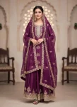 NEW ARRIVAL GMY SILK EMBROIDERY SEQUENCE WORK WITH JARKHAN DIAMOND WORK TOP PALAZZO WITH DUPATTA WINE