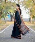 NEW ARRIVAL LICHI SILK RICH PALLU & JACQUARD WORK SAREE WITH UNSTITCHED BLOUSE BLACK