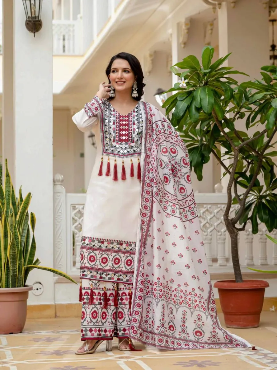 NEW ARRIVAL MUSLIN DIGITAL PRINT WITH LATKAN AND REAL MIRROR WORK TOP PALAZZO WITH DUPATTA FESTIVE WEAR WHOLESALE PRICE ETHNIC GARMENT (1)