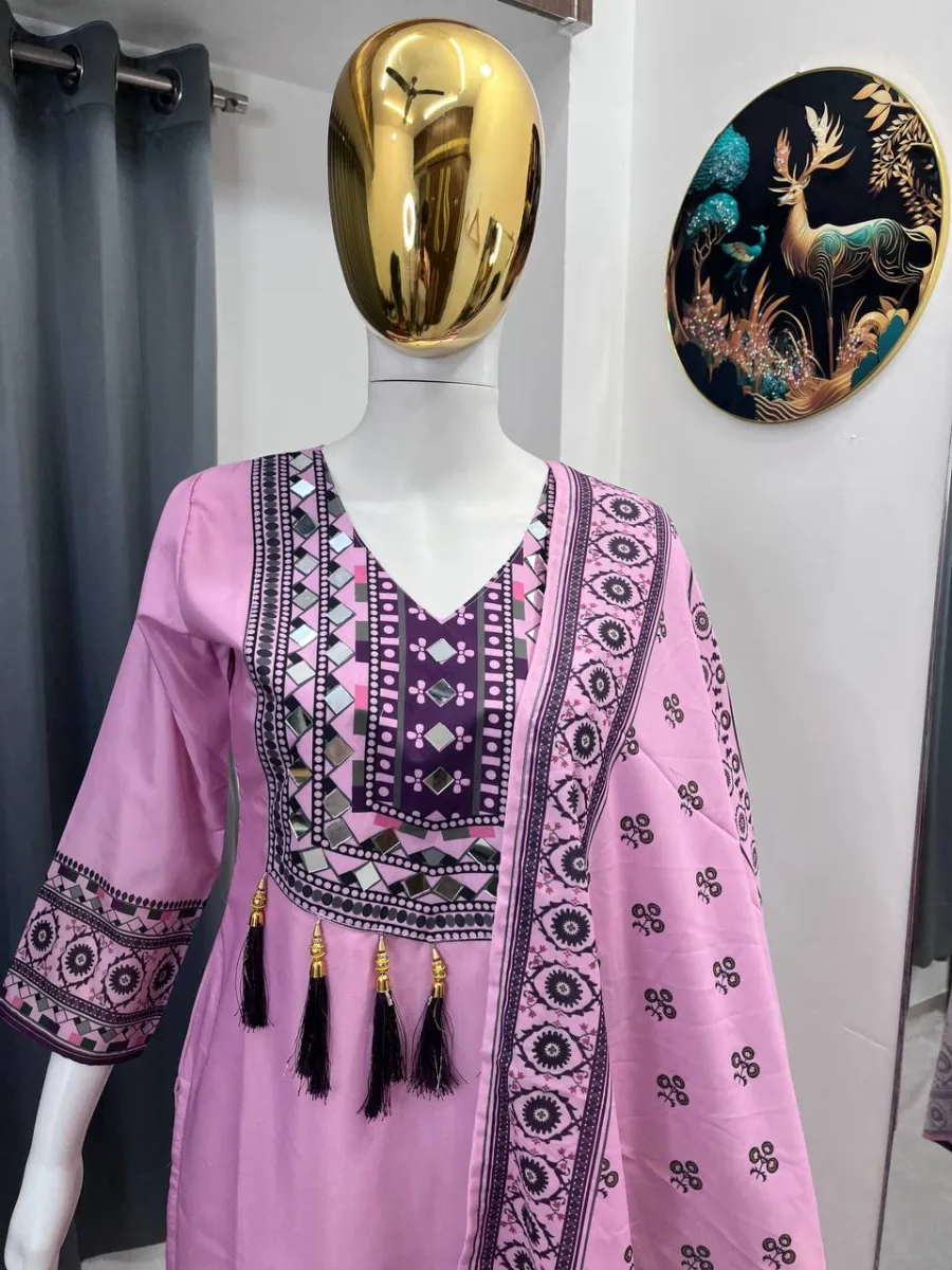 NEW ARRIVAL MUSLIN DIGITAL PRINT WITH LATKAN AND REAL MIRROR WORK TOP PALAZZO WITH DUPATTA FESTIVE WEAR WHOLESALE PRICE ETHNIC GARMENT (12)
