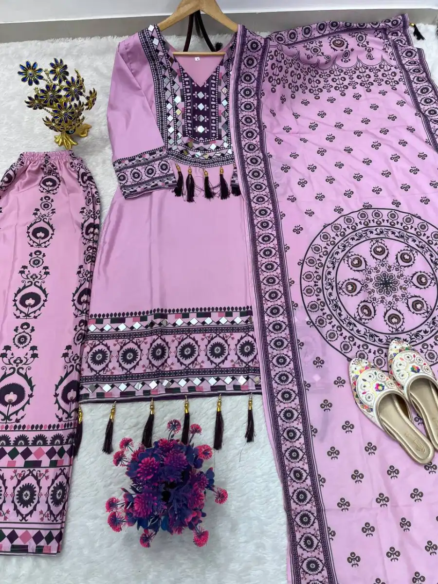 NEW ARRIVAL MUSLIN DIGITAL PRINT WITH LATKAN AND REAL MIRROR WORK TOP PALAZZO WITH DUPATTA FESTIVE WEAR WHOLESALE PRICE ETHNIC GARMENT (7)